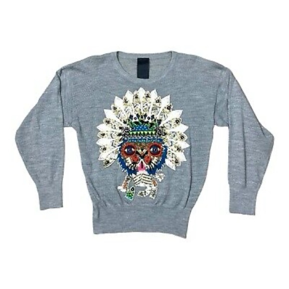 Lim Art Project Gray Top Knit wear Size L Handmade Embroidered Indian Lin Beeser